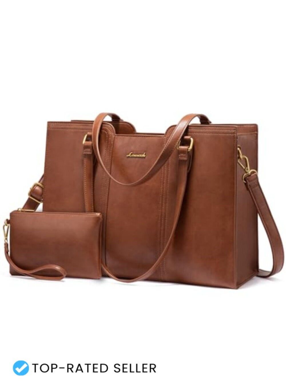 PU Leather Laptop Tote Bag Fits 15.6in with Wristlet Work Satchel